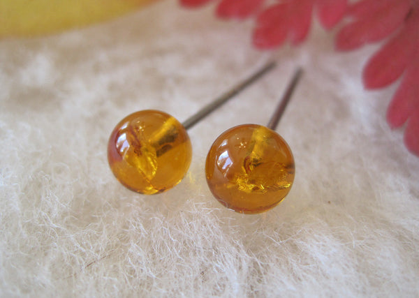 Amber Gemstone, Large (Niobium, Titanium, or Surgical Steel Stud Earrings) - Pretty Sensitive Ears