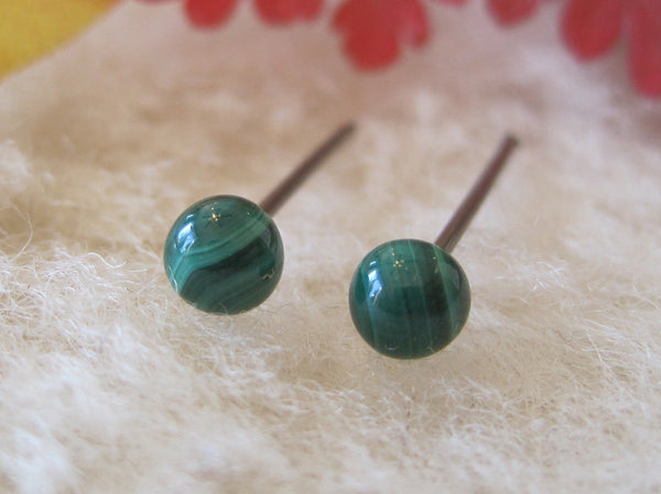 Malachite Gemstones, Small (Surgical Steel, Titanium, or Niobium Post Earrings) - Pretty Sensitive Ears