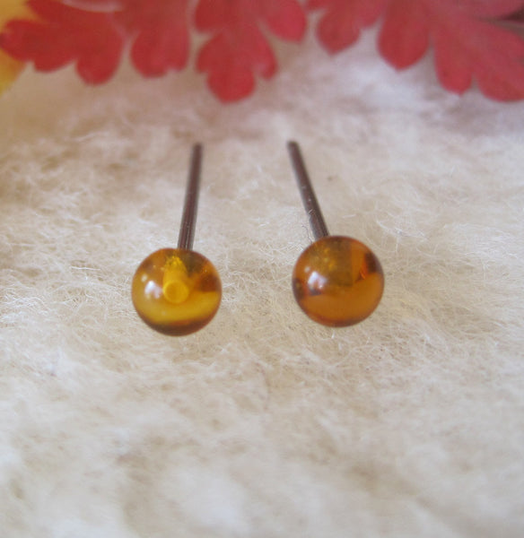 Amber Gemstone, Small (Niobium, Titanium, or Surgical Steel Stud Earrings for Sensitive Ears) - Pretty Sensitive Ears