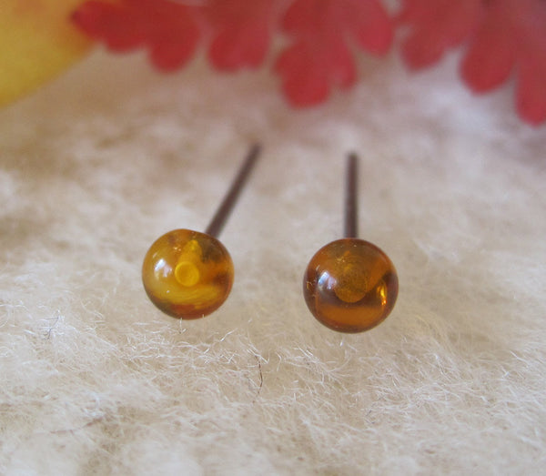 Amber Gemstone, Small (Niobium, Titanium, or Surgical Steel Stud Earrings for Sensitive Ears) - Pretty Sensitive Ears