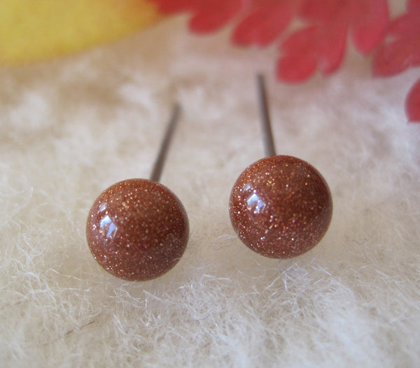 Goldstone Gemstone, Large (Niobium, Titanium, or Surgical Steel Stud Earrings) - Pretty Sensitive Ears