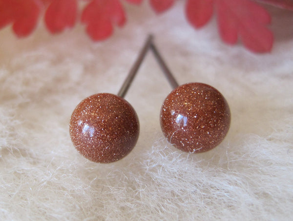 Goldstone Gemstone, Large (Niobium, Titanium, or Surgical Steel Stud Earrings) - Pretty Sensitive Ears