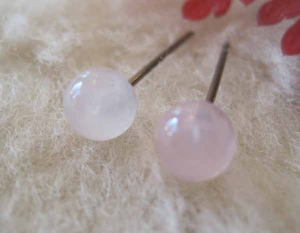 Rose Quartz Gemstones, Large (Surgical Steel, Niobium, Titanium Stud Earrings) - Pretty Sensitive Ears
