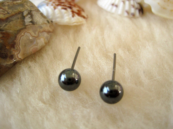 Hematite Gemstones, Large (Niobium, Titanium, Surgical Steel Stud Earrings) - Pretty Sensitive Ears