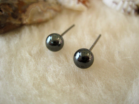 Hematite Gemstones, Large (Niobium, Titanium, Surgical Steel Stud Earrings) - Pretty Sensitive Ears