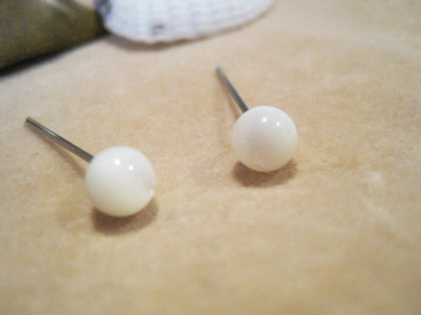 Mother of Pearl Gemstone, Large (Niobium, Titanium, Surgical Steel Stud Earrings for Sensitive Ears) - Pretty Sensitive Ears