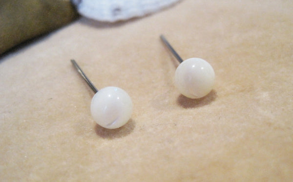 Mother of Pearl Gemstone, Large (Niobium, Titanium, Surgical Steel Stud Earrings for Sensitive Ears) - Pretty Sensitive Ears