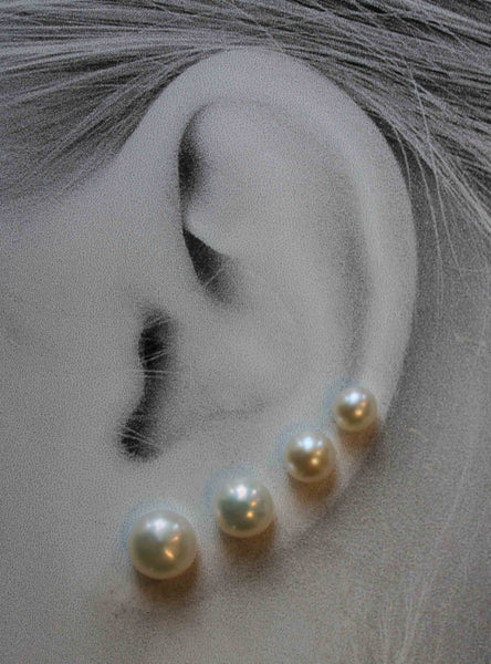 Classic Pearls, Small (Your Choice: Niobium, Titanium, Surgical Steel Studs for Sensitive Ears) - Pretty Sensitive Ears