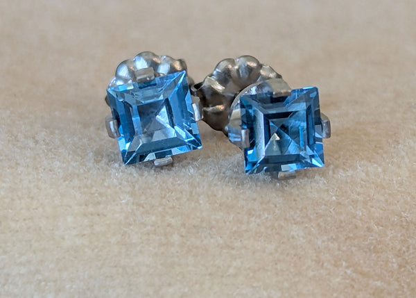 Pure Titanium Earrings - Square London Blue Topaz - Facet Cut - Hypoallergenic Nickel Free Studs (Copy)