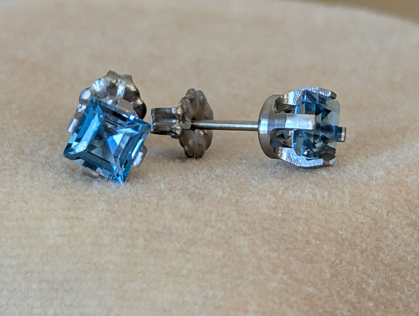 Pure Titanium Earrings - Square London Blue Topaz - Facet Cut - Hypoallergenic Nickel Free Studs (Copy)