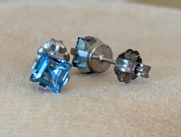 Pure Titanium Earrings - Square London Blue Topaz - Facet Cut - Hypoallergenic Nickel Free Studs (Copy)