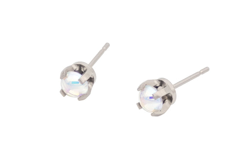 Pure Titanium Earrings Aurora Borealis Cabochon Hypoallergenic Nickel Free Studs