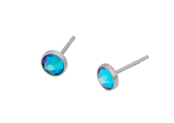 Blue Zircon Shimmer Crystal Pure Titanium Stud Earrings