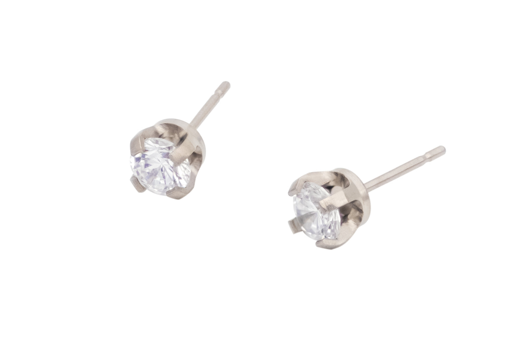 Pure Titanium Earrings Cubic Zirconia Facet Cut Hypoallergenic Nickel Free Studs Long Length Post