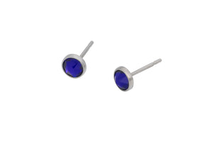 Cobalt Swarovski Crystal Bezel (Pure Titanium Stud Earrings)