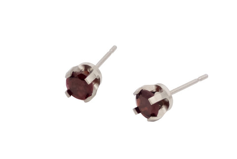 Pure Titanium Earrings Garnet Facet Cut Hypoallergenic Nickel Free Studs