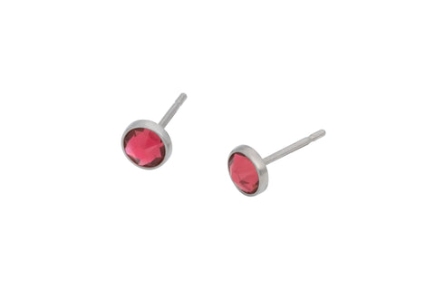 Indian Pink Swarovski Crystal Bezel (Pure Titanium Stud Earrings)