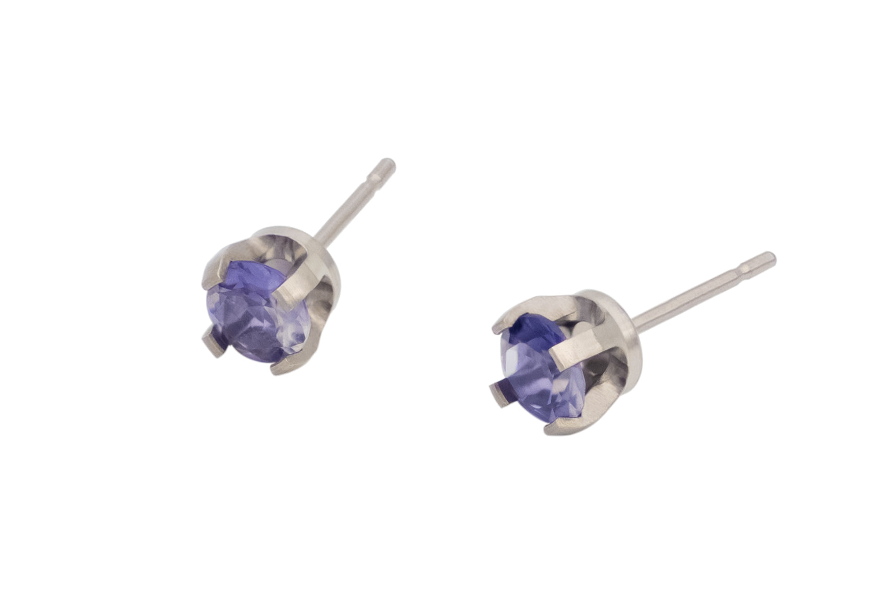 Pure Titanium Earrings Iolite Facet Cut Hypoallergenic Nickel Free Studs