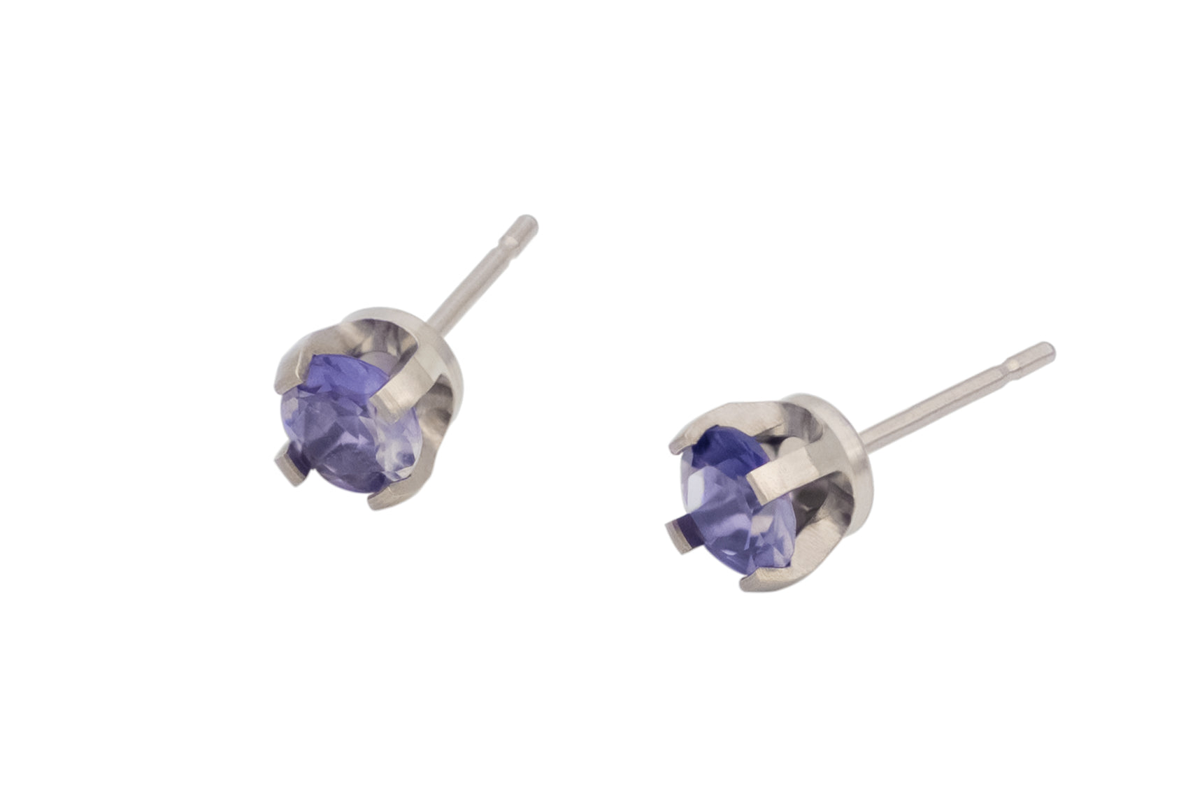 Pure Titanium Earrings Iolite Facet Cut Hypoallergenic Nickel Free
