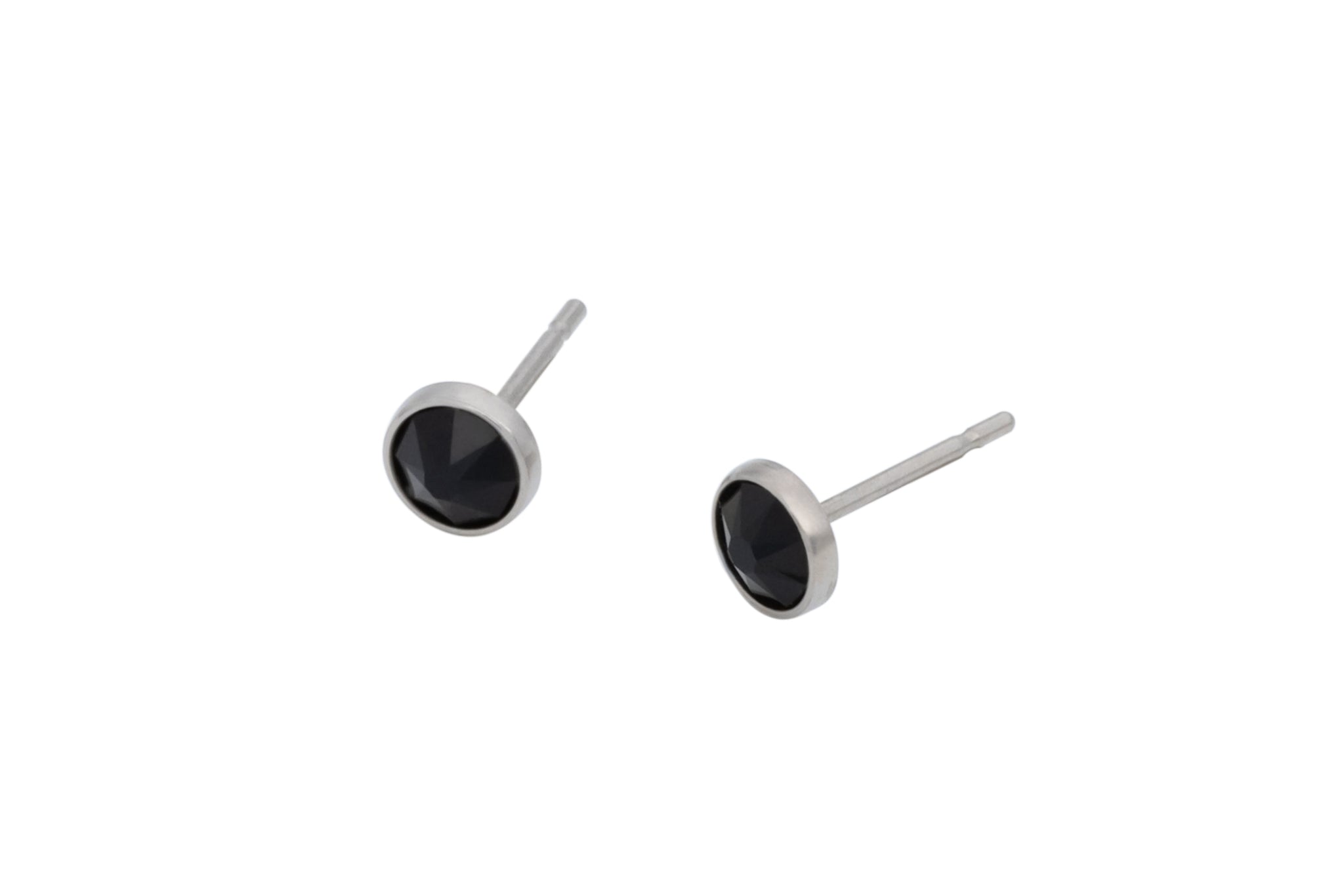 Jet Black Crystal Bezels (Pure Titanium Post Earrings, Nickel Free)