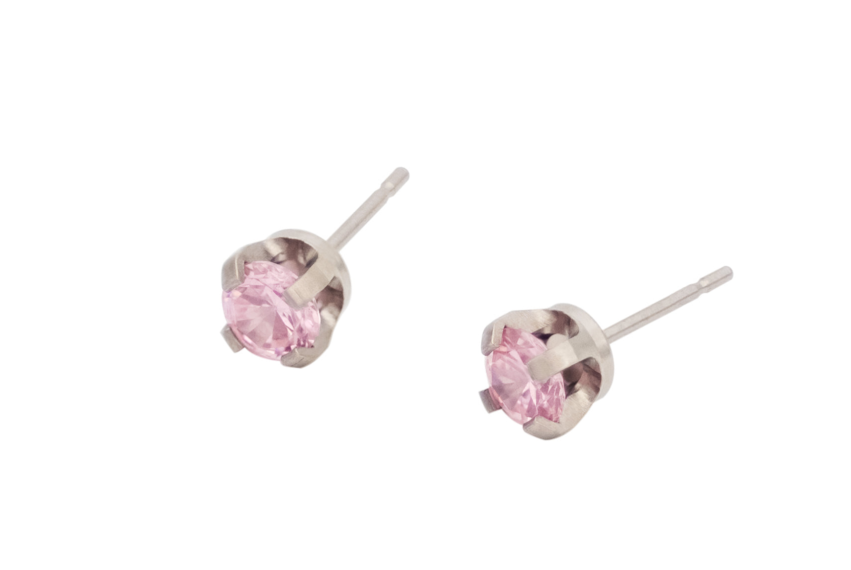 Pure Titanium Earrings Pink Cubic Zirconia Facet Cut Hypoallergenic Nickel Free Studs