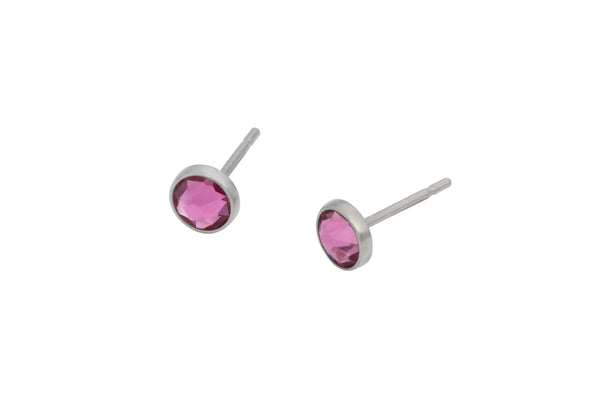 Rose Pink Crystal Bezel (Nickel Free Titanium Post Earrings)