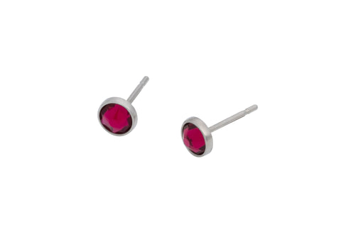 Ruby Red Crystal Pure Titanium Stud Earrings