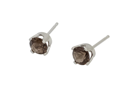 Smoky Quartz Faceted Gemstone Argentium Silver Stud Earrings