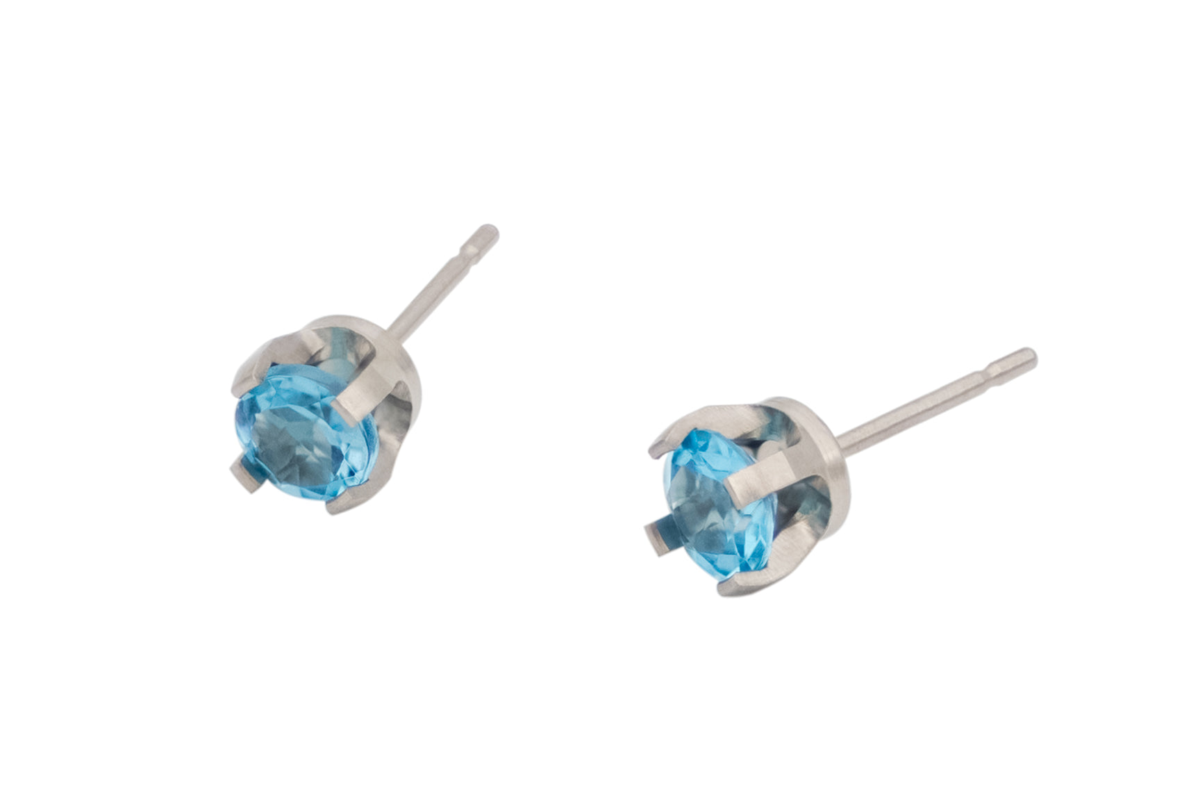 Pure Titanium Earrings Swiss Blue Topaz Facet Cut Hypoallergenic Nickel Free Studs