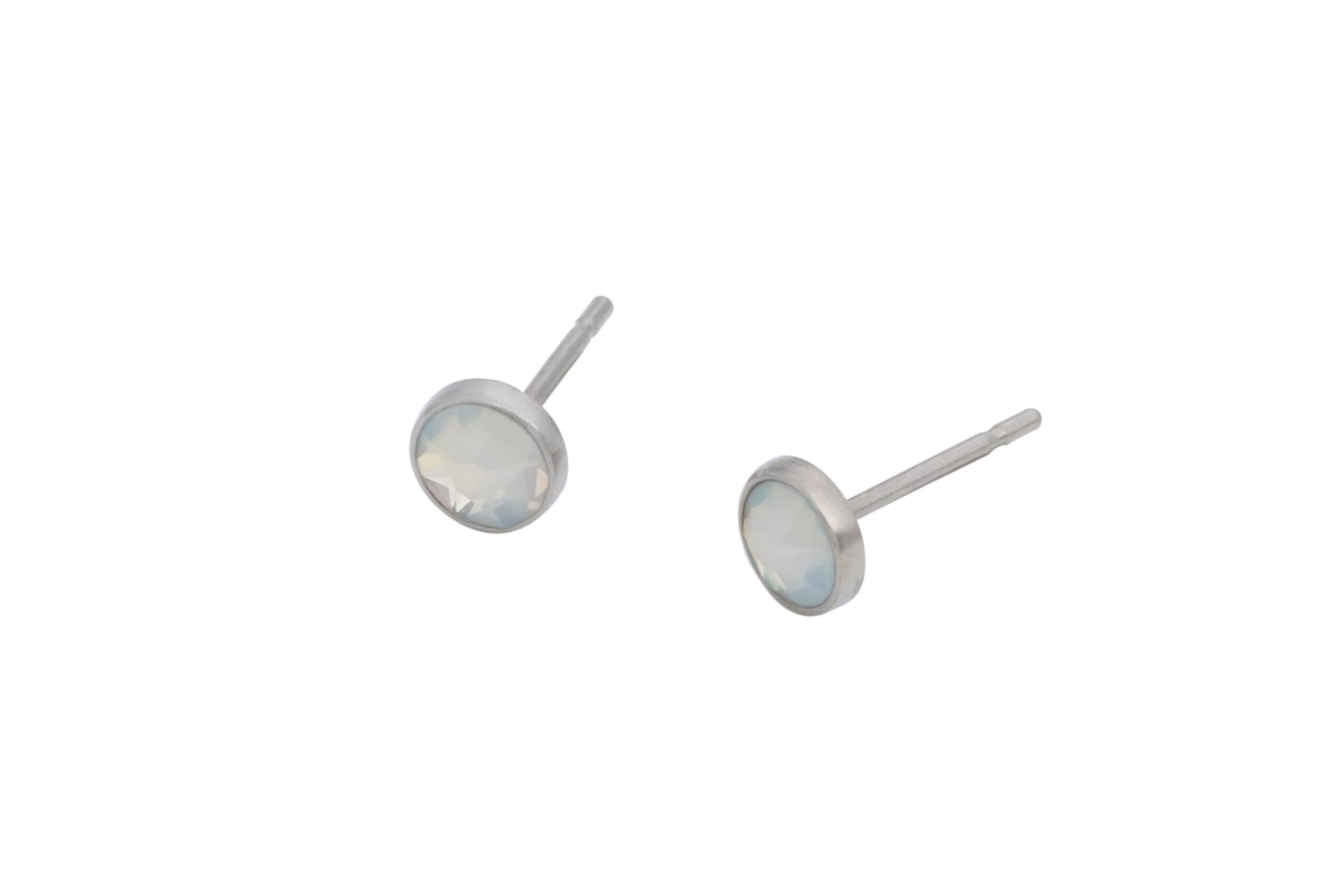 White Opal Crystal Bezels (Pure Titanium Stud Earrings)
