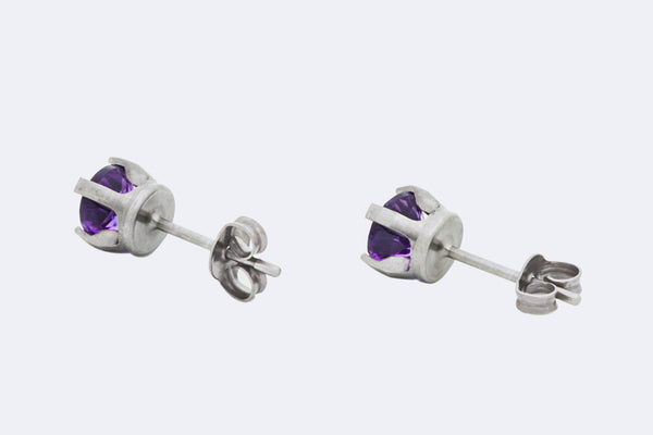 Pure Titanium Earrings Amethyst Facet Cut Hypoallergenic Nickel Free Studs