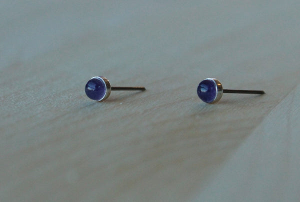 Amethyst Bezel Gemstones, Small (Niobium or Titanium Post Earrings) - Pretty Sensitive Ears