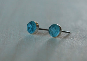 Rose Cut London Blue Topaz Bezel Gemstones, Large (Niobium or Titanium Post Earrings) - Pretty Sensitive Ears