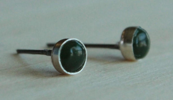 Nephrite Jade Bezel Gemstones, Med (Niobium or Titanium Post Earrings) - Pretty Sensitive Ears