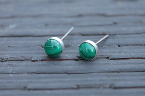 Malachite Bezel Gemstones, Large (Niobium or Titanium Stud Earrings) - Pretty Sensitive Ears