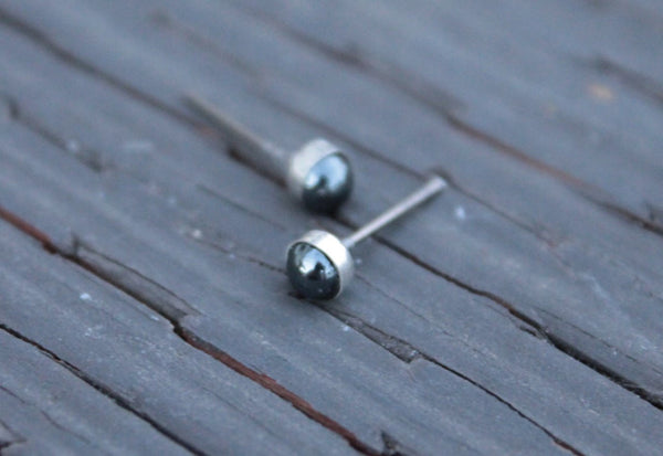 Hematite Bezel Gemstone, Small (Niobium or Titanium Post Earrings for Sensitive Ears) - Pretty Sensitive Ears