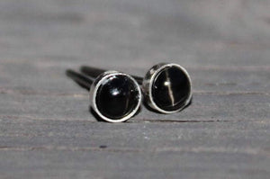 Black Star Diopside Bezel Gemstones, Small (Niobium or Titanium Post Earrings) - Pretty Sensitive Ears
