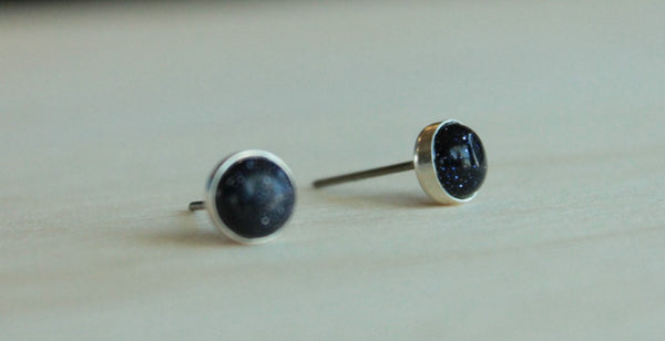 Blue Goldstone Bezel Gemstones, Large (Niobium or Titanium Post Earrings) - Pretty Sensitive Ears