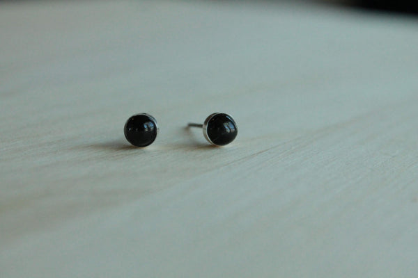 Black Star Diopside Bezel Gemstones, Med (Niobium or Titanium Post Earrings) - Pretty Sensitive Ears
