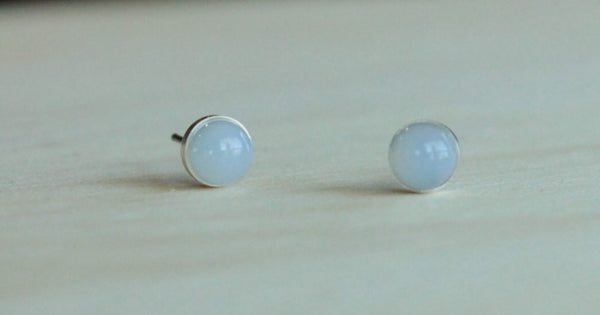 Blue Chalcedony Bezel Gemstones, Large (Niobium or Titanium Post Earrings) - Pretty Sensitive Ears