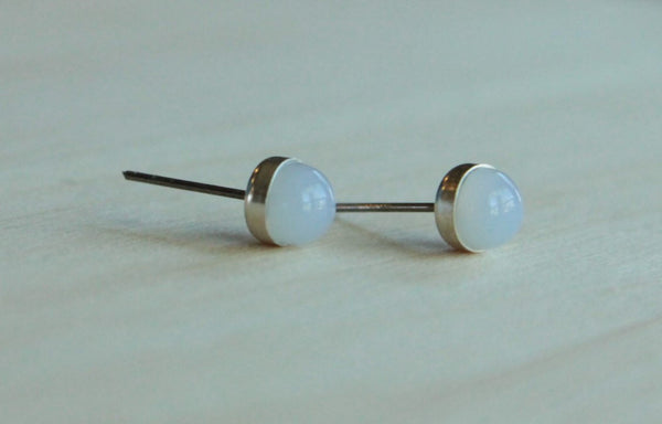 Blue Chalcedony Bezel Gemstones, Large (Niobium or Titanium Post Earrings) - Pretty Sensitive Ears
