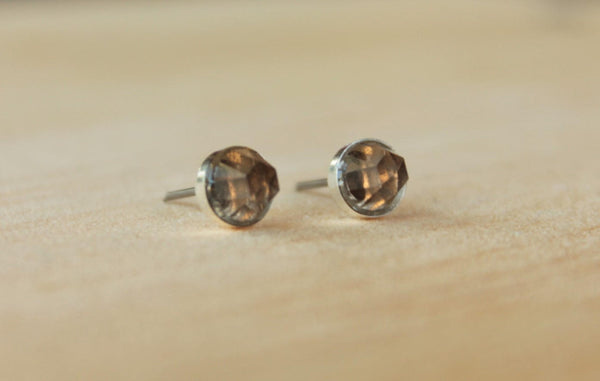 Rose Cut Smoky Quartz Bezel Gemstones, Large (Niobium or Titanium Post Earrings) - Pretty Sensitive Ears
