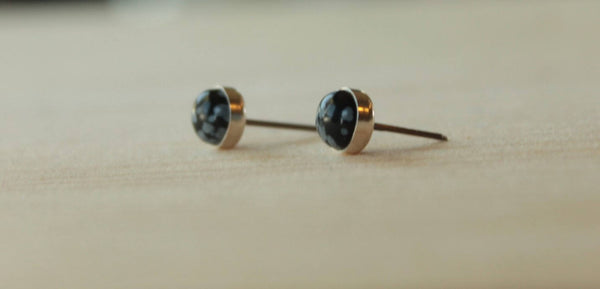 Snowflake Obsidian Bezel Gemstones (Niobium or Titanium Post Earrings) - Pretty Sensitive Ears