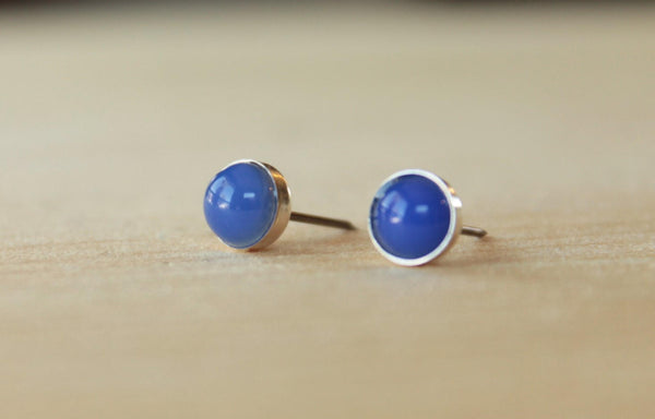 Blue Onyx Bezel Gemstones, Large (Niobium or Titanium Post Earrings) - Pretty Sensitive Ears