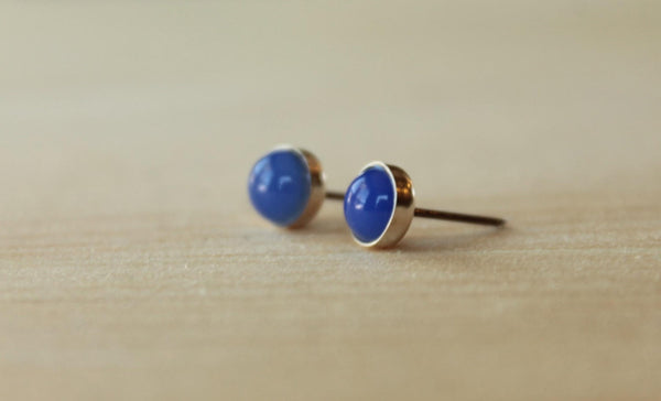 Blue Onyx Bezel Gemstones, Large (Niobium or Titanium Post Earrings) - Pretty Sensitive Ears