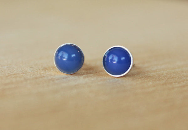 Blue Onyx Bezel Gemstones, Large (Niobium or Titanium Post Earrings) - Pretty Sensitive Ears