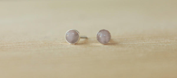 Rose Quartz Bezel Gemstone, Small (Niobium or Titanium Post Earrings) - Pretty Sensitive Ears