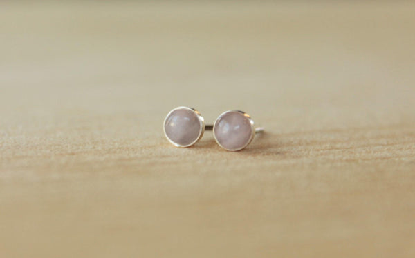 Rose Quartz Bezel Gemstone, Small (Niobium or Titanium Post Earrings) - Pretty Sensitive Ears