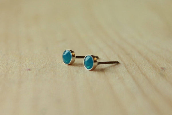 Caribbean Blue Opal Swarovski Crystal Bezel (Niobium or Titanium Post Earrings) - Pretty Sensitive Ears
