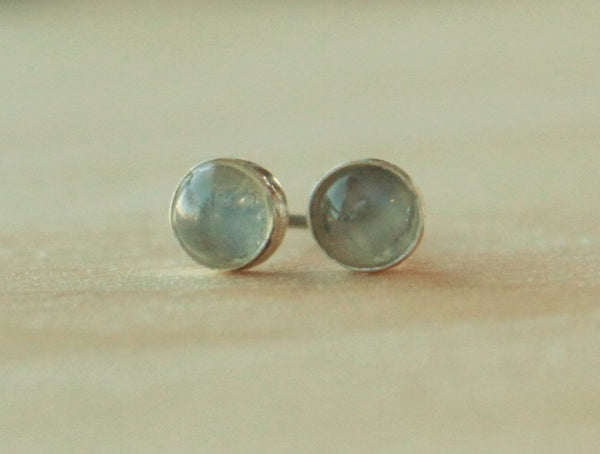 Catseye Moonstone Bezel Gemstones, Med (Niobium or Titanium Post Earrings) - Pretty Sensitive Ears